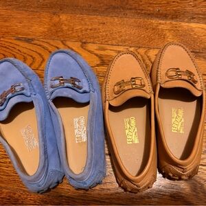 Salvatore Ferragamo Blue and Tan Women's Loafers